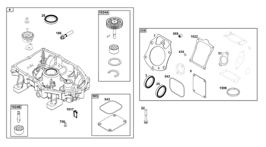 Crankcase Cover/Sump Group Diagram and Parts List for 61A777-0100-J1 400000 - 699999 Briggs and Stratton Engine